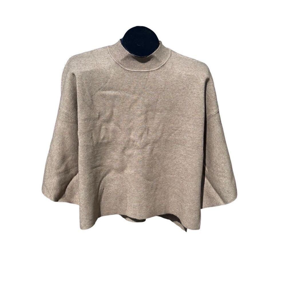 Zenana Tan Ribbed Mock Neck Bell Sleeve Sweater Size S